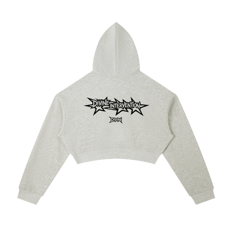 Flower Gray hoodie with 'Divine Intervention' text