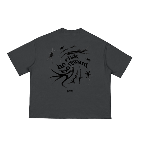 Black t-shirt with graphic design and text