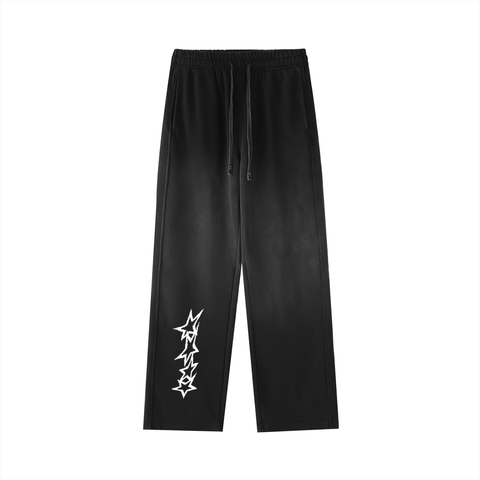 Black pants with a white logo on a white background