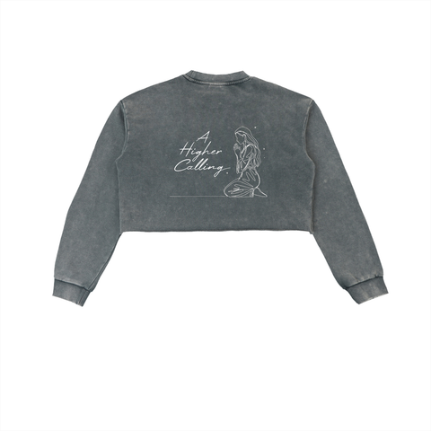 gray A Higher Calling Cropped Sweatshirt back view