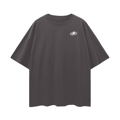 Dark Gray t-shirt with a small logo on a white background