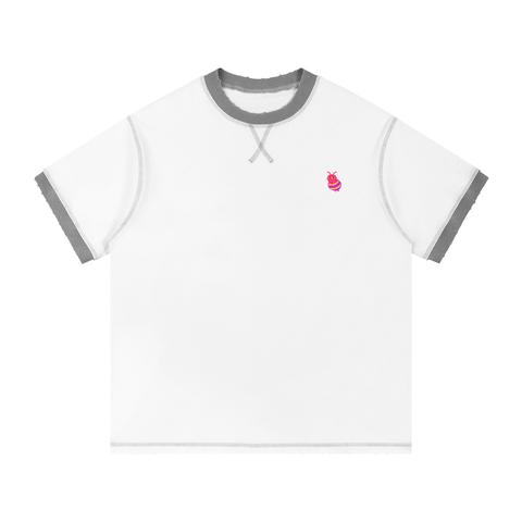  white with gray Nothing Worth Having Comes Easily Stitched Tee front view