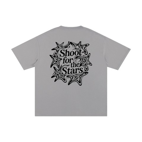 Light Gray t-shirt with black graphic design and text 'Shoot for the Stars'