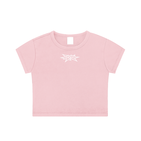 Pink t-shirt with a logo on a white background