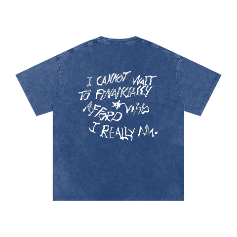 Dark Blue Snow Washed Oversized Cotton Tee back view