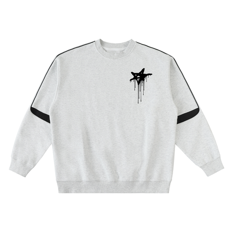 Gray sweatshirt front design with black star design on a white background
