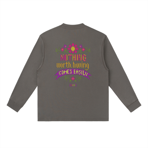 dark gray Nothing Worth Having Comes Easily Long Sleeve Crewneck back view