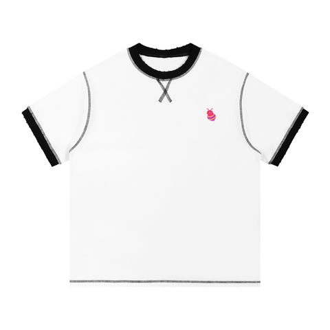 white with black Nothing Worth Having Comes Easily Stitched Tee front view