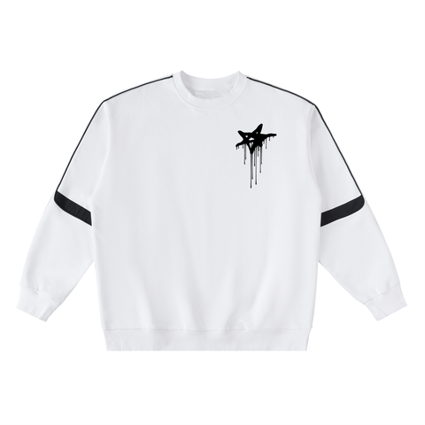 White sweatshirt front design with black star design on a white background